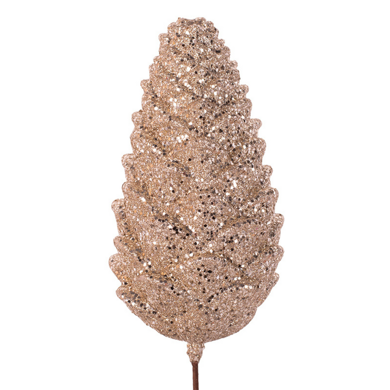 Ronis Glitter Polyfoam Pinecone Pick 45cm Champagne