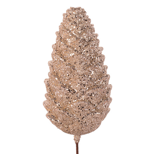 Ronis Glitter Polyfoam Pinecone Pick 45cm Champagne