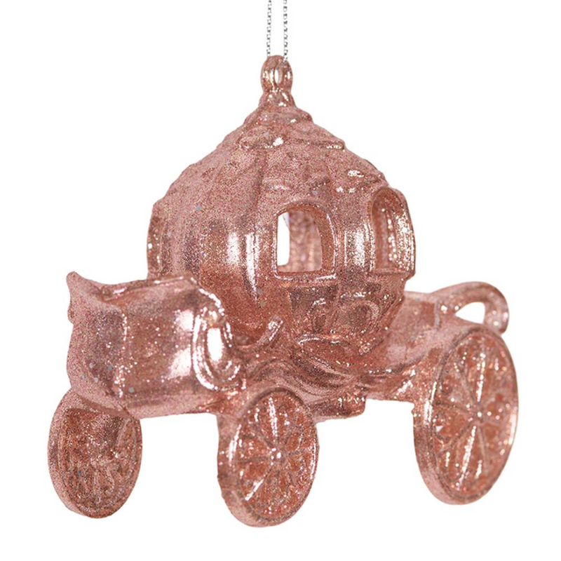 Ronis Glitter Princess Carriage Tree Ornament 12x6x10cm Pink