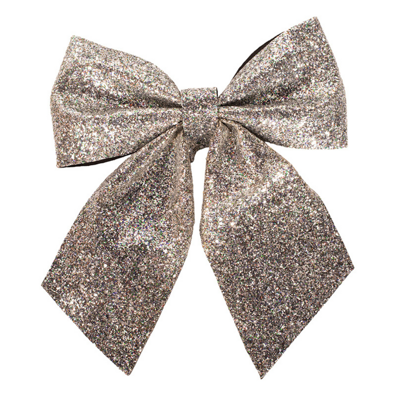 Silver glitter ribbon 26x30cm decorative Christmas ornament for trees, wreaths, and gifts
