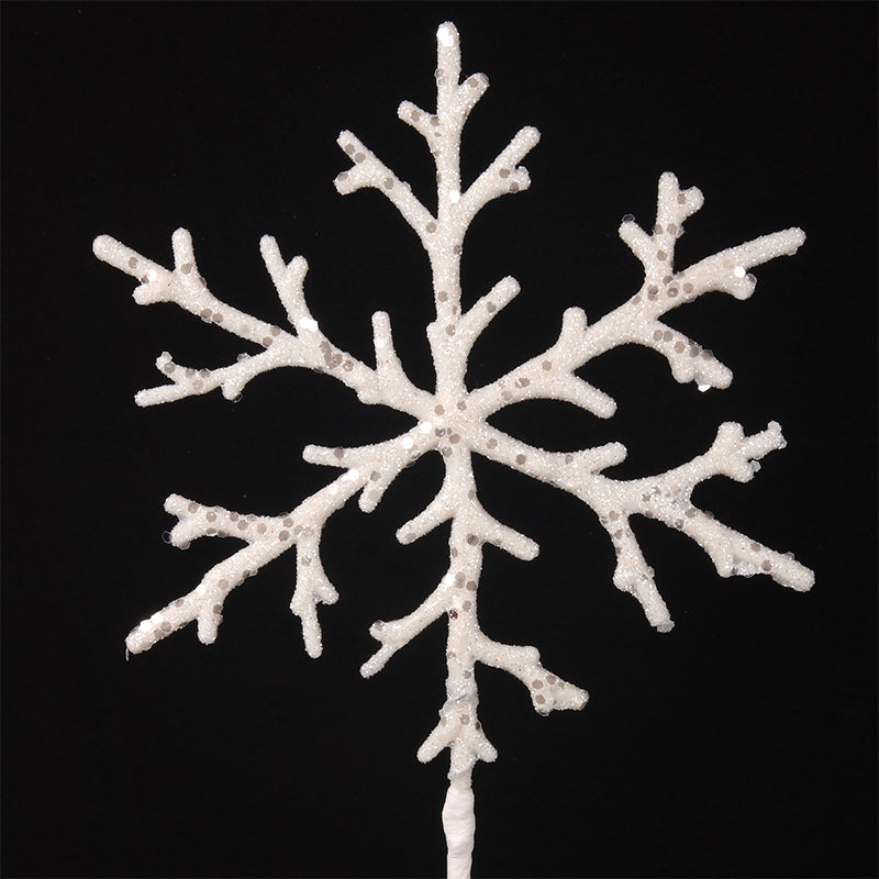 Glitter snowflake 50cm stem in white – festive Christmas decorative pick