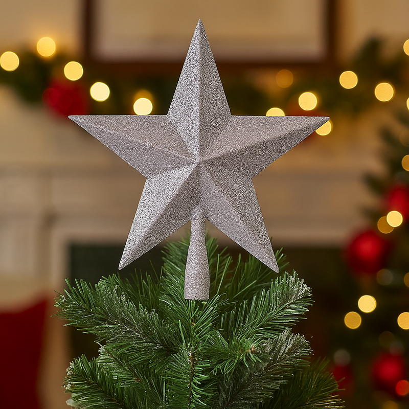 Silver glitter star tree topper 29cm Christmas decoration