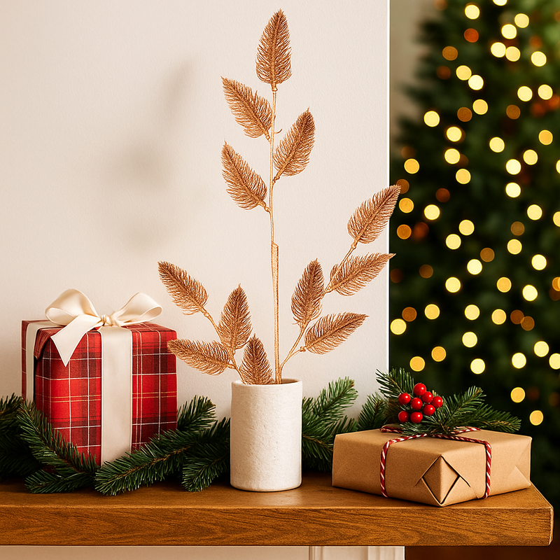 Champagne Glitter Decorative Stem – 72cm artificial Christmas decoration