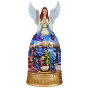 Glitter Swirl Musical Angel Nativity Scene USB – angel-shaped Christmas décor with nativity scene, swirling glitter, LED lights, and music. – thumbnail
