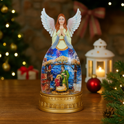 Glitter Swirl Musical Angel Nativity Scene USB – angel-shaped Christmas décor with nativity scene, swirling glitter, LED lights, and music. – thumbnail