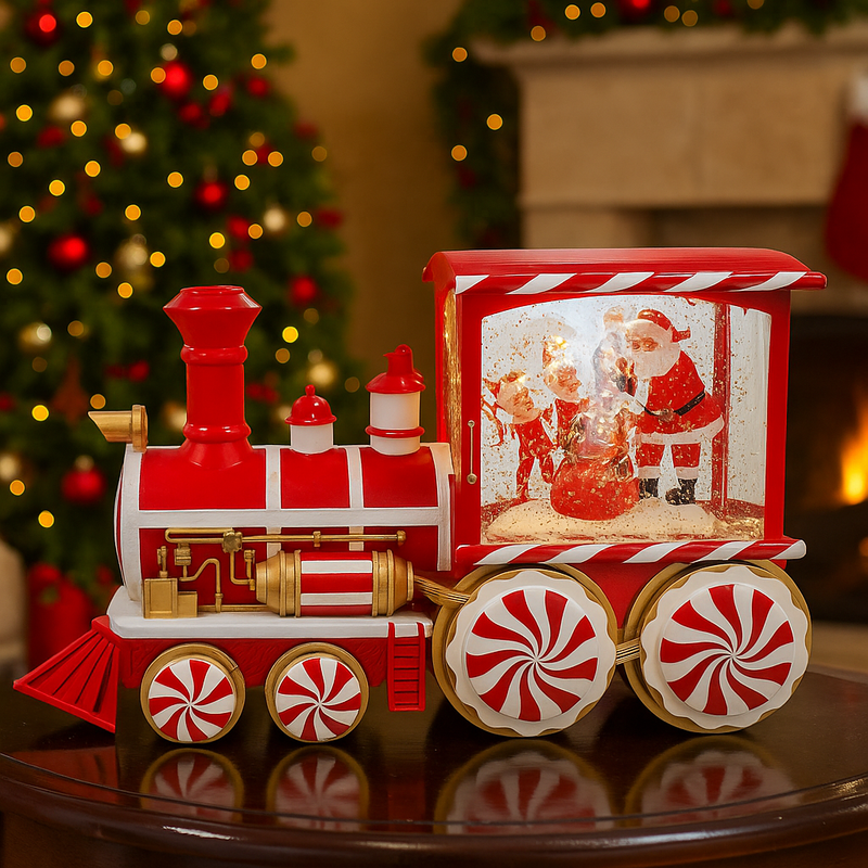 Glitter Swirl Musical Candy Train USB – candy-themed Christmas train with swirling glitter, LED lights, and music.