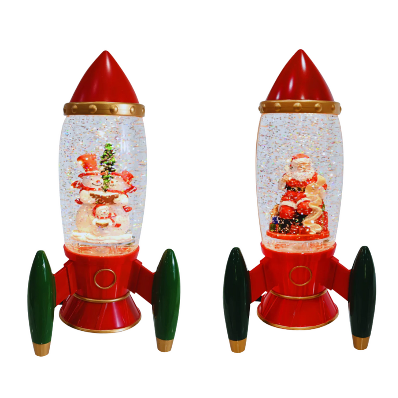 Glitter Swirl Musical Christmas Rocket USB Assorted – festive rocket décor with swirling glitter, LED lights, and music.