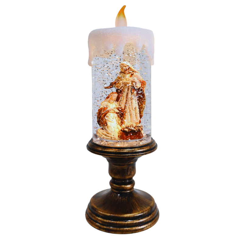 Glitter Swirl Pedestal Candle Nativity USB