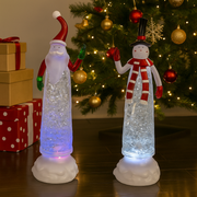Glitter Swirl Slender Santa and Snowman USB with LED lights and festive music