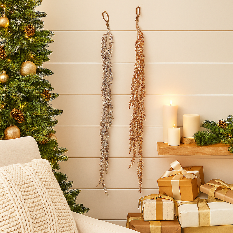 Glitter and Sequin Drop 60cm Copper and Champagne Assorted for luxurious Christmas décor