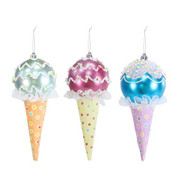 Glossy ice cream-shaped bauble ornament with a festive, colorful finish.