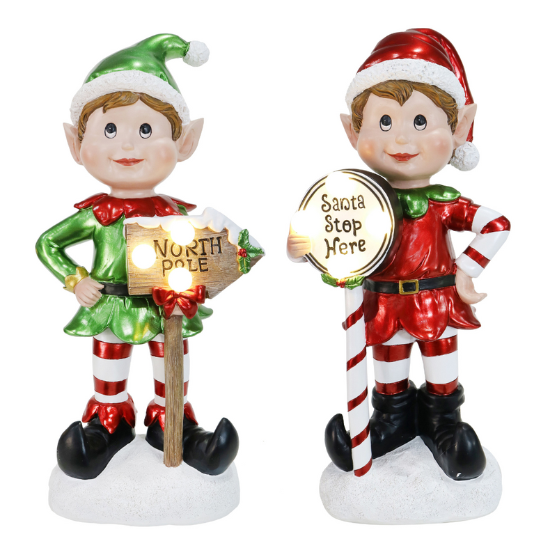 Ronis Glossy Elf Statue Light Up Battery Operated 40cm Assorted