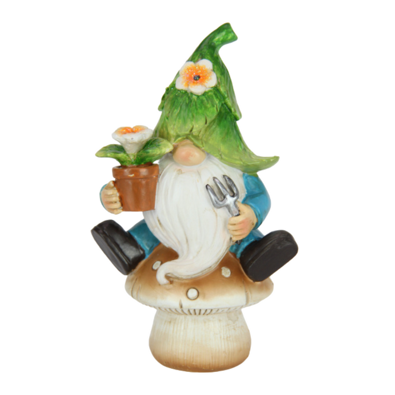 Ronis Gnome Sitting on Mushroom 13cm Assorted