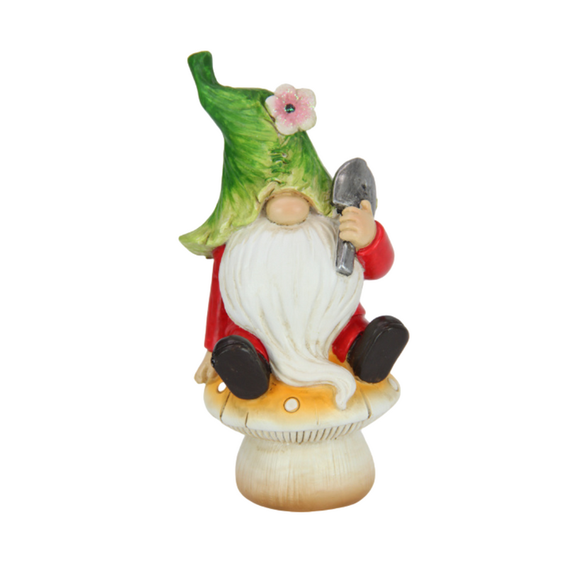Ronis Gnome Sitting on Mushroom 13cm Assorted