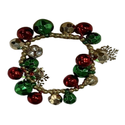 Ronis Gold Bead Stretch Bracelet With Bells Hexagonal Bauble Crystal Jewel And Charm