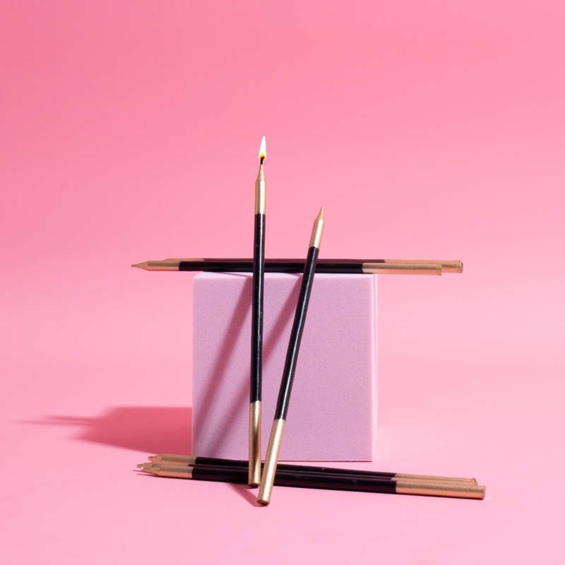 Ronis Gold Double Dipped Cake Candles 15cm Black 12pk