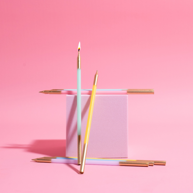 Ronis Gold Double Dipped Cake Candles 15cm Pastel Mix 12pk