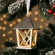 Mini gold Christmas lantern with silver detailing, 6.5x6.5x10cm festive table décor