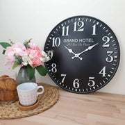 Ronis Grand Hotel Embossed Numbers Domed Metal Wall Clock 40x40x2cm Black