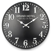 Ronis Grand Hotel Embossed Numbers Domed Metal Wall Clock 40x40x2cm Black