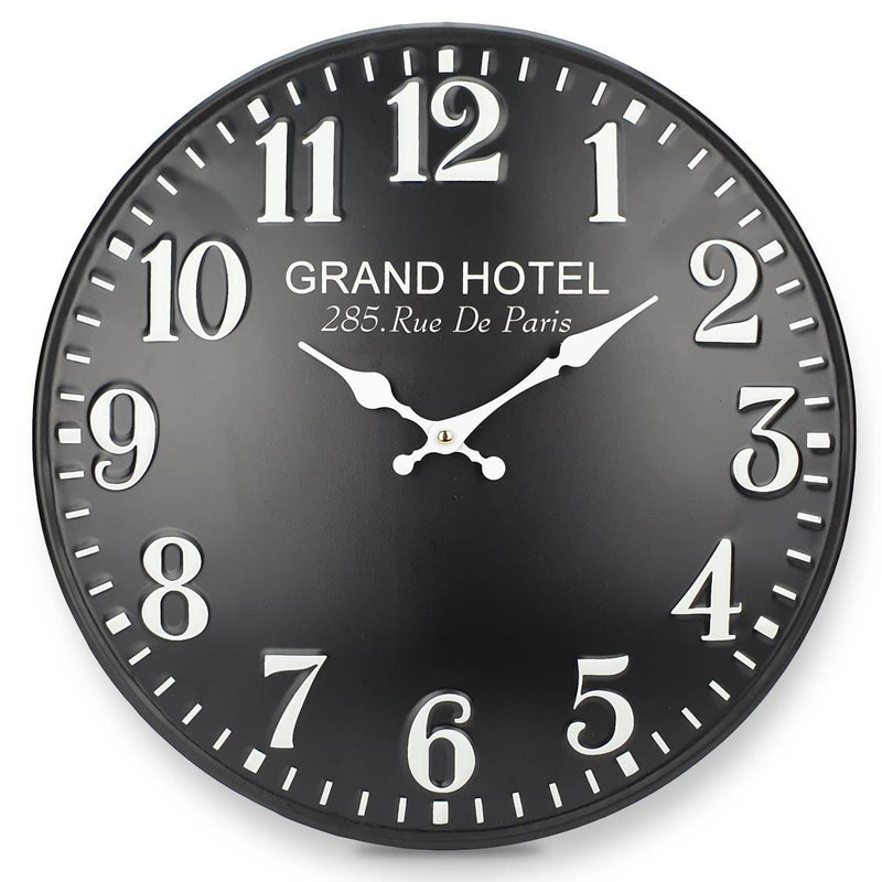 Ronis Grand Hotel Embossed Numbers Domed Metal Wall Clock 40x40x2cm Black