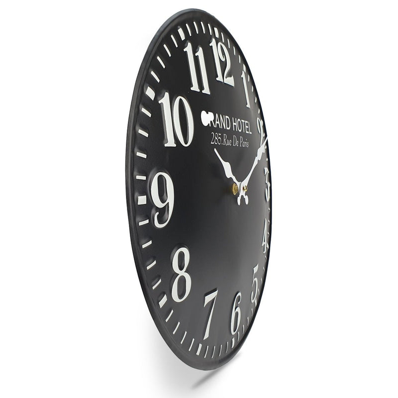 Ronis Grand Hotel Embossed Numbers Domed Metal Wall Clock 40x40x2cm Black