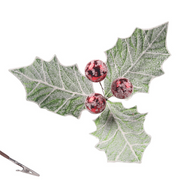 Green frosted holly berry with clip 30cm Christmas decoration for tree, wreath, or garland