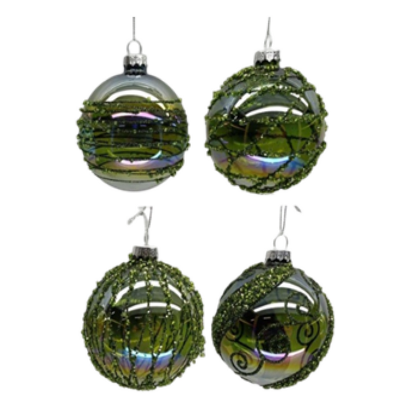 Ronis Green Glass Combination Baubles Assorted
