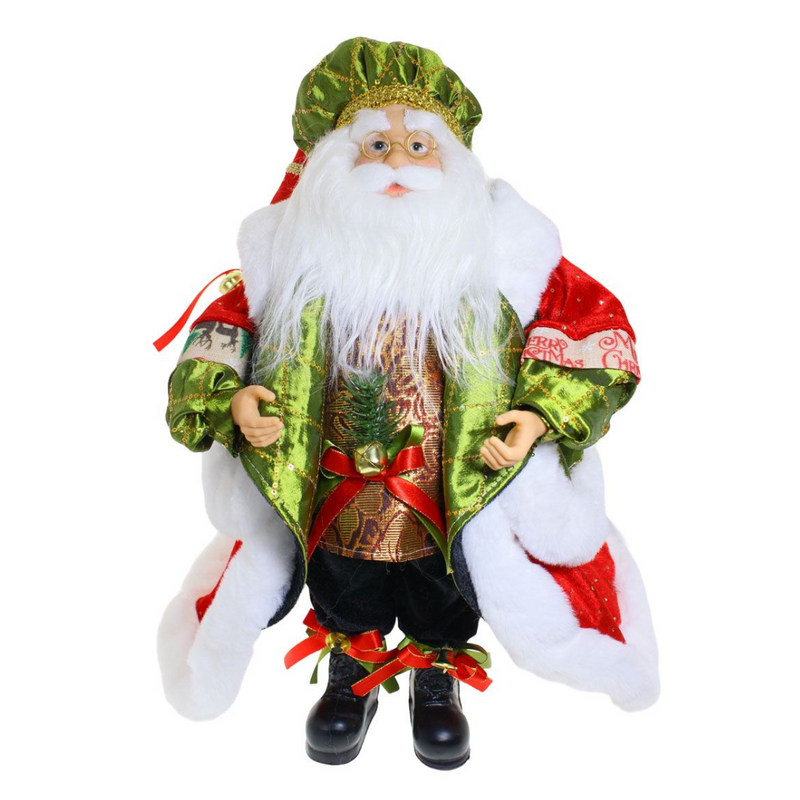 45cm Standing Santa figurine with green hat and festive holiday outfit