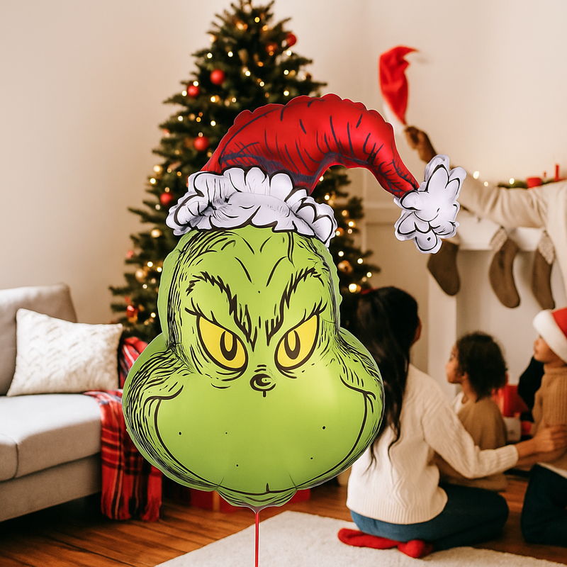 44x62cm Foil Balloon featuring a grinning green monster head, ideal for fun and festive Christmas party decorations.