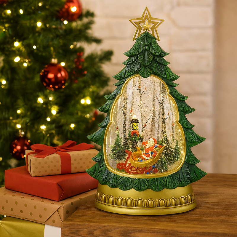 Green sleigh with Christmas tree design 32cm festive décor