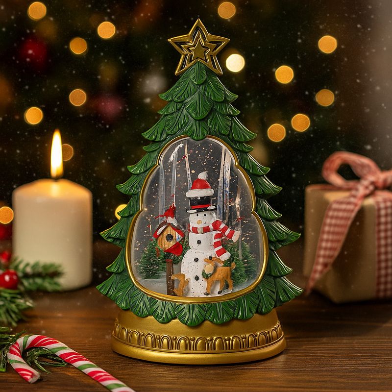 Green Tree Snowman 32cm holiday figurine with tree-shaped body and cheerful snowman face