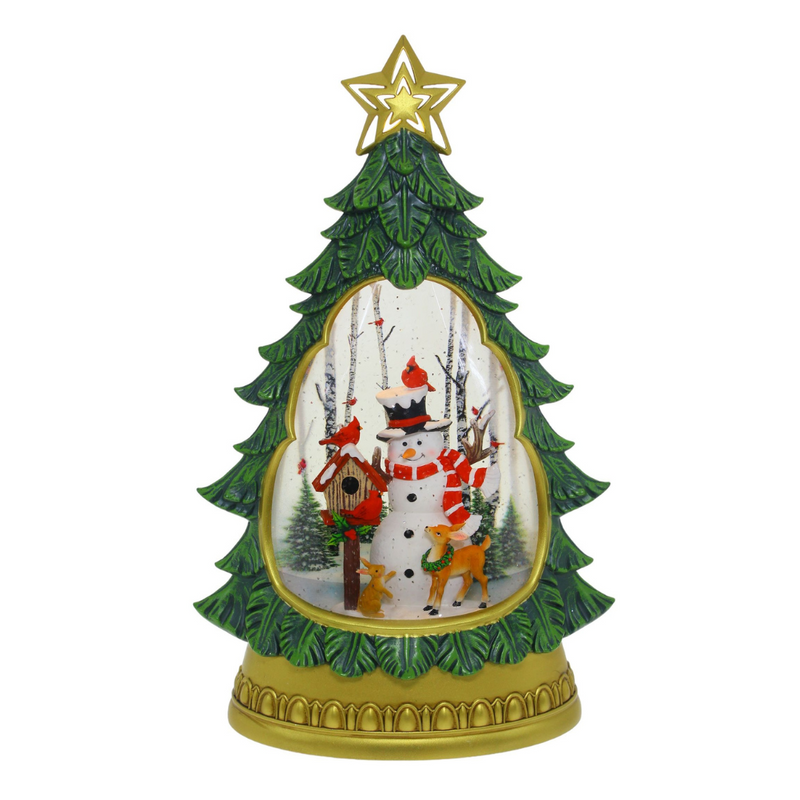 Green Tree Snowman 32cm holiday figurine with tree-shaped body and cheerful snowman face