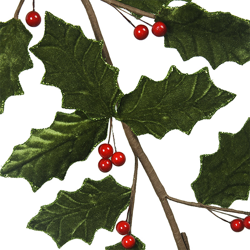 Green Velour Holly Berry Garland 180cm Christmas Decoration