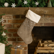 Grey velour Christmas stocking with silver sequins and white velour cuff festive décor
