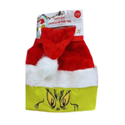 Dr. Seuss Grinch long plush Santa hat with embroidered face and extended red tail