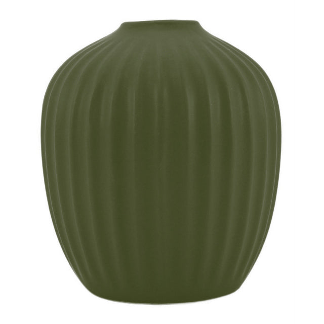 Grooved bud vase 11x13cm green small textured decorative vase for single stems and modern coastal home décor styling