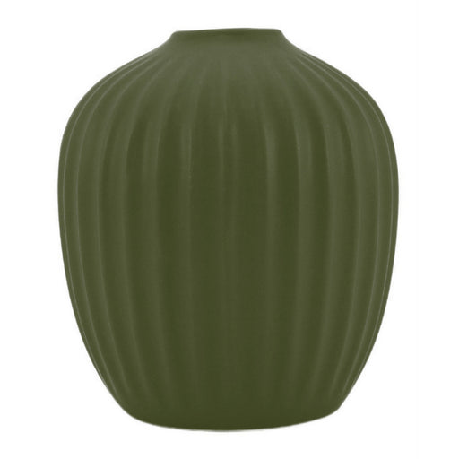 Grooved bud vase 11x13cm green small textured decorative vase for single stems and modern coastal home décor styling