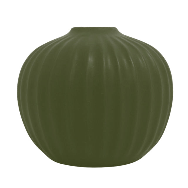 Grooved bud vase 12.5x11cm green textured small decorative vase for single stems and botanical modern home décor