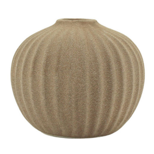 Grooved bud vase 12.5x11cm tan textured small decorative vase for single stems and neutral modern home décor.
