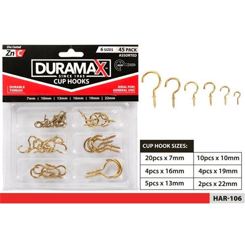 45 piece assortment of gold cup hooks