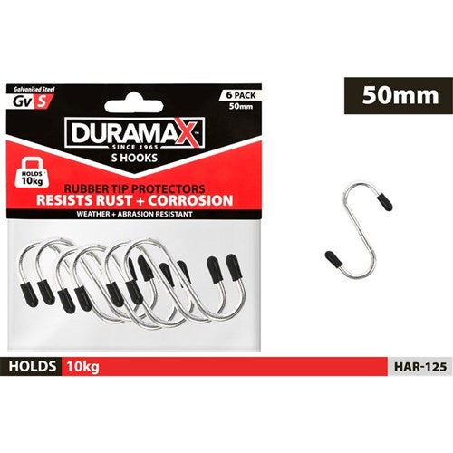 Pack of 6 S-hooks with rubber grip tips
