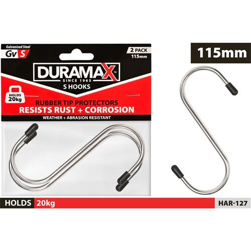 2 pack 100mm S hooks with rubber grip