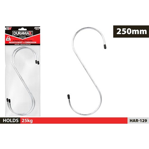 2 pack 250mm long S hooks with rubber grip