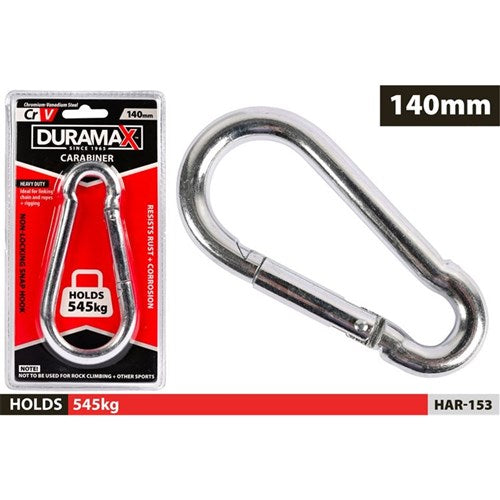 Large heavy duty steel carabiner hook