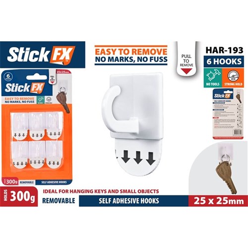 Small square adhesive hooks 300g limit