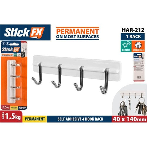 Small adhesive wall rack with hooks 1.5kg capacity