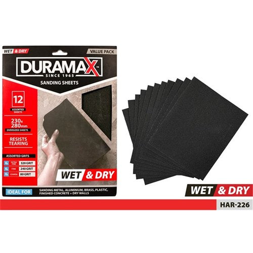 Wet and dry sandpaper sheets twelve pack