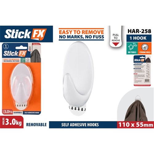 Large removable adhesive hook 3kg limit
