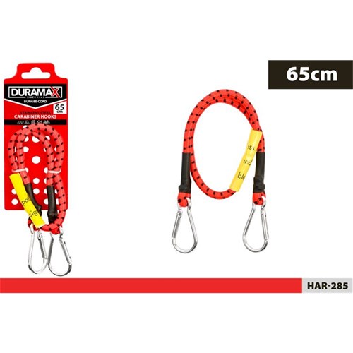 Heavy duty 65cm bungee cord with carabiner hooks